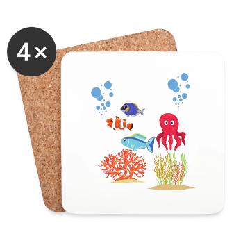 Meerestier Korallen Kraken Unterwasserwelt Oktopus - Untersetzer (4er-Set) - Weiß - Vorne