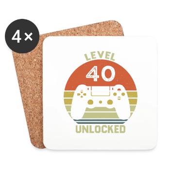 Level 40 Unlocked 40 Geburtstag Geschenk - Untersetzer (4er-Set) - Weiß - Vorne