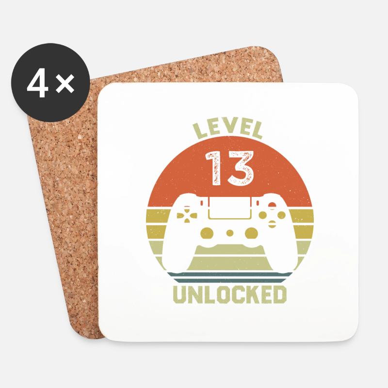 Level 13 Unlocked 13 Jahre Geburtstag Geschenk - Untersetzer (4er-Set) - Weiß