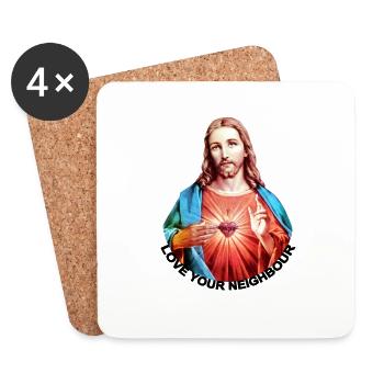 LOVE UR NEIGHBOUR Jesus Christus Handsegen LINKS - Untersetzer (4er-Set) - Weiß - Vorne
