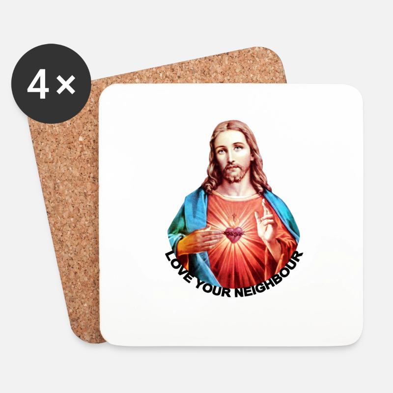 LOVE UR NEIGHBOUR Jesus Christus Handsegen LINKS - Untersetzer (4er-Set) - Weiß