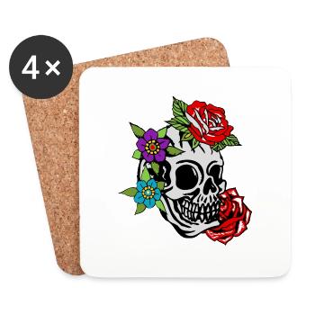 Kopf des Todes Blume rosa Blatt alte Schule Tattoo - Untersetzer (4er-Set) - Weiß - Vorne
