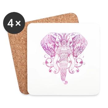 MANDALA ÉLÉPHANT GANESHA BOUDDHISME - Dessous de verre (lot de 4) - blanc - Devant