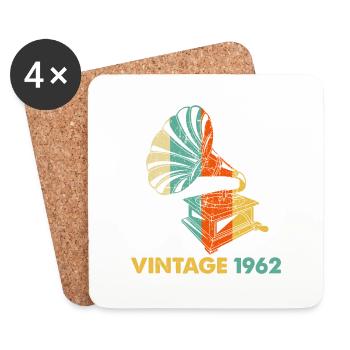 Gramophone vintage 60ème anniversaire 1962 60 ans - Dessous de verre (lot de 4) - blanc - Devant