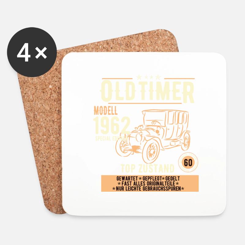 60. Geburtstag Oldtimer 1962, Geschenk - Untersetzer (4er-Set) - Weiß