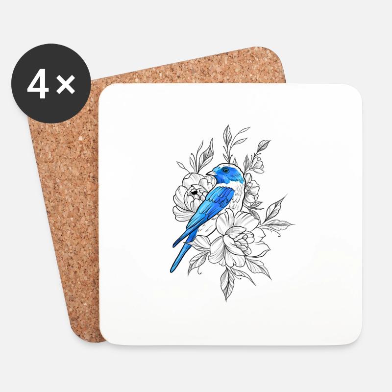 Blauer Vogelumriss mit Blumen - Untersetzer (4er-Set) - Weiß
