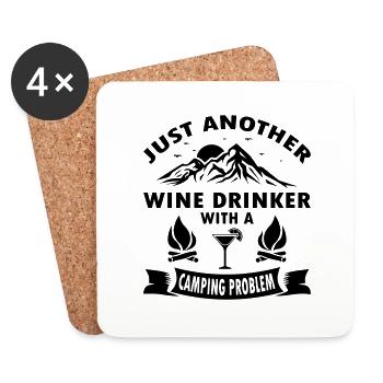 Wine Drinker With A Camping - Coasters (set of 4) - white - Front