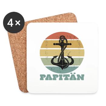 Papitän Papa und Kapitän mit Anker Retro - Untersetzer (4er-Set) - Weiß - Vorne