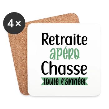 Retraite apéro chasse cadeau homme chasseur humour - Dessous de verre (lot de 4) - blanc - Devant