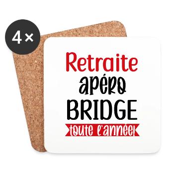 Retraite apéro bridge cadeau femme retraité cartes - Dessous de verre (lot de 4) - blanc - Devant