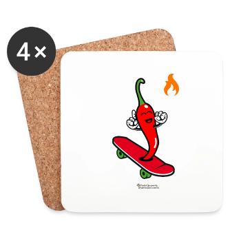 Chili Pepper Chillig auf Skateboard - Untersetzer (4er-Set) - Weiß - Vorne