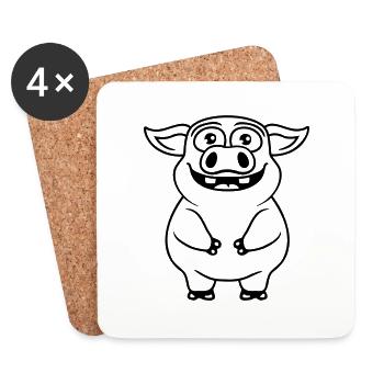 Bande dessinée happy little pig - Dessous de verre (lot de 4) - blanc - Devant