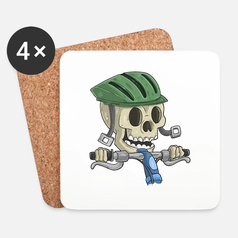 Fahrrad Totenkopf - Untersetzer (4er-Set) - Weiß