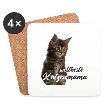 weltbeste Katzenmama - Untersetzer (4er-Set) - Weiß - Vorne
