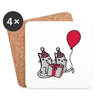 Geburtstag Katzen 2 Freunde - Untersetzer (4er-Set) - Weiß - Vorne