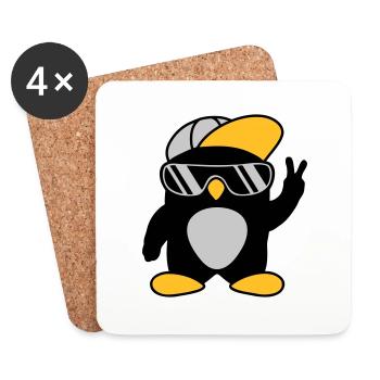 Cool Penguin Peace Hand Signal - Coasters (set of 4) - white - Front