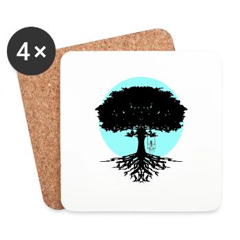 Mädchen Schaukelt am Baum - Untersetzer (4er-Set) - Weiß - Vorne