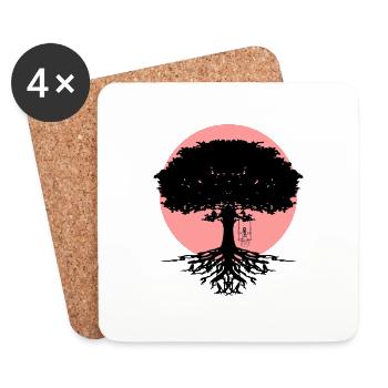 Mädchen schaukelt am Baum - Untersetzer (4er-Set) - Weiß - Vorne