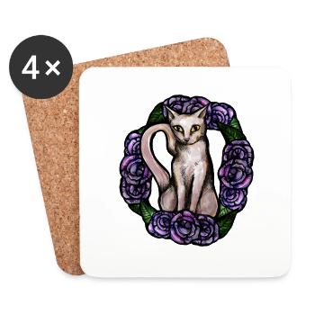 White Cat Purple Rose - Coasters (set of 4) - white - Front
