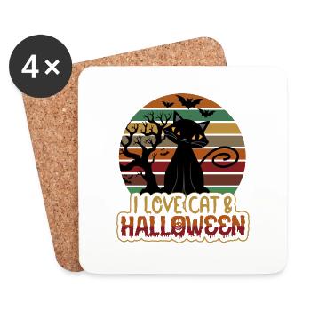 Halloween Vintage Retro Katze Liebhaber - Untersetzer (4er-Set) - Weiß - Vorne