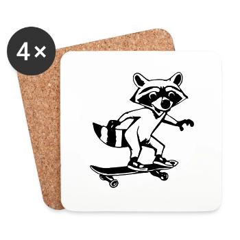 Raccoon Skateboard Drôle d’idée cadeau - Dessous de verre (lot de 4) - blanc - Devant