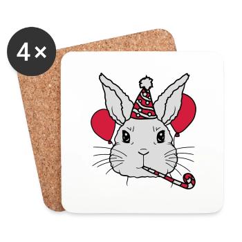 Birthday Child Rabbit Tröte Party Hat - Coasters (set of 4) - white - Front