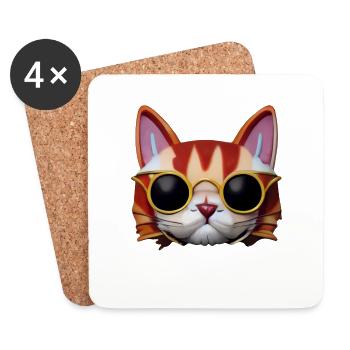 Magical funny cat face with sunglasses! - Coasters (set of 4) - white - Front