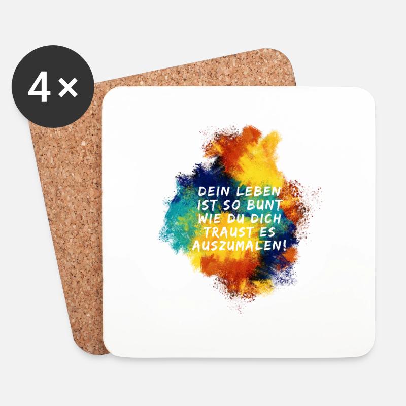 Bunter Motivationsspruch - Untersetzer (4er-Set) - Weiß