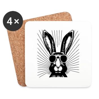 Rabbit Pet Animal Cool Sunglasses Rabbit Vector - Coasters (set of 4) - white - Front