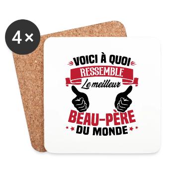 Le meilleur beau-papa du monde - Cadeau beau-papa - Dessous de verre (lot de 4) - blanc - Devant