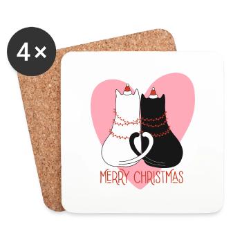 Pfotschafter Weihnachten - Zwei Katzen und Herz - Untersetzer (4er-Set) - Weiß - Vorne