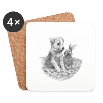 Dog and rabbit - Coasters (set of 4) - white - Front