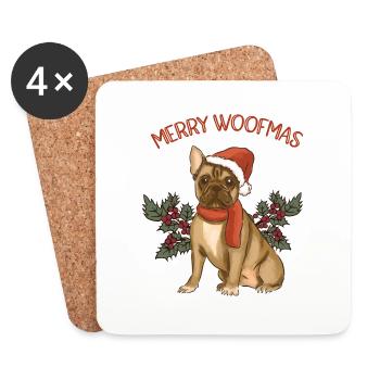 Joyeux Woofmas - Joyeux Noël Boston Terrier - Dessous de verre (lot de 4) - blanc - Devant