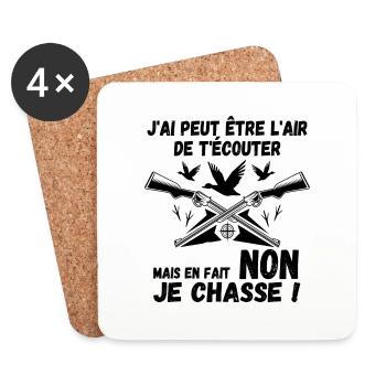 Chasse humour je chasse cadeau chasseur chasseuse - Dessous de verre (lot de 4) - blanc - Devant
