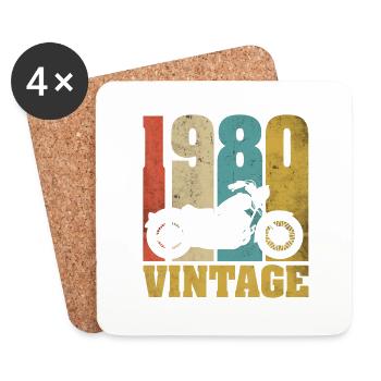 1980 Né anniversaire motard moto cadeau - Dessous de verre (lot de 4) - blanc - Devant