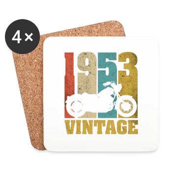 1953 Né anniversaire motard motard cadeau - Dessous de verre (lot de 4) - blanc - Devant