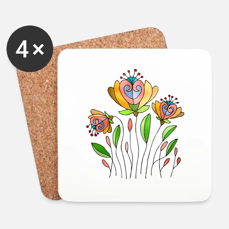 Blumen - Untersetzer (4er-Set) - Weiß