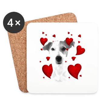 Jack Russel mit Herzen - Untersetzer (4er-Set) - Weiß - Vorne