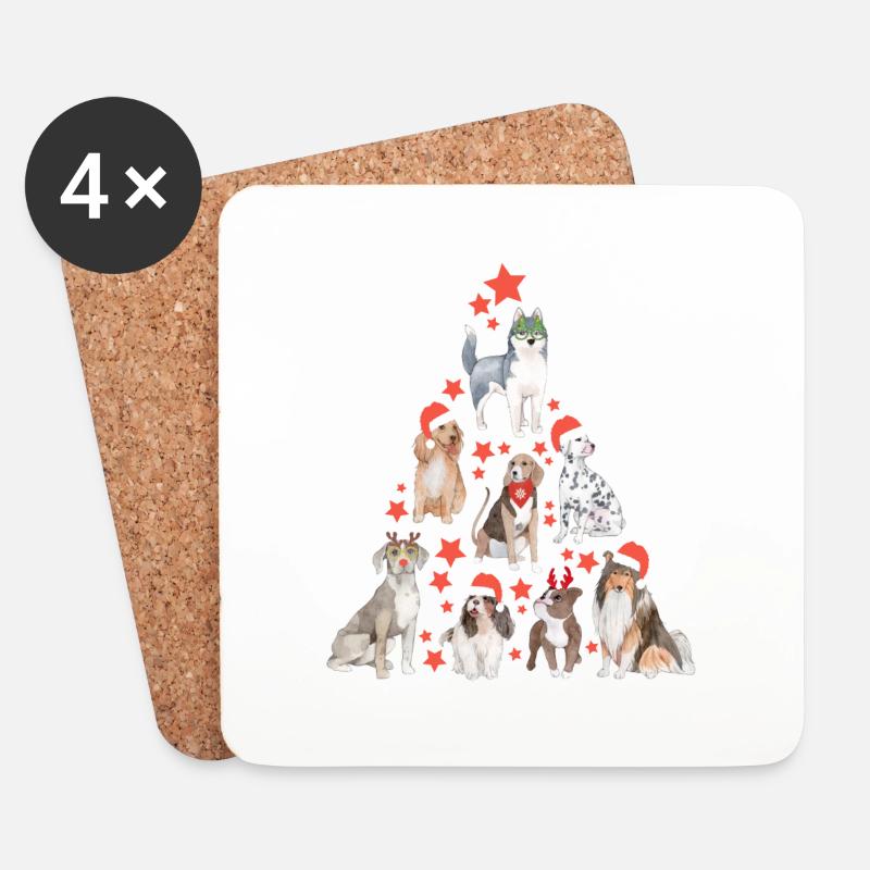 Weihnachten Hunde Weihnachtsbaum Sterne Geschenk - Untersetzer (4er-Set) - Weiß