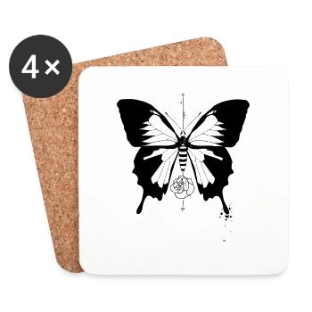 Butterfly with rose - Coasters (set of 4) - white - Front