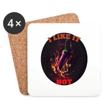 Hot Chilli: I like it hot - Coasters (set of 4) - white - Front