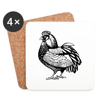 Drôle de ligne de poulet Art Pop Art Minimaliste 7 - Dessous de verre (lot de 4) - blanc - Devant