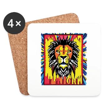 Pop-Art Tête de Lion - AI Art - Dessous de verre (lot de 4) - blanc - Devant