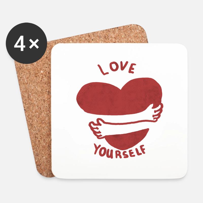 Liebe dich selbst - Selbstliebe. Herz-Umarmungen - Untersetzer (4er-Set) - Weiß