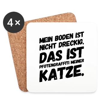 Mein Boden ist nicht dreckig Pfotengraffiti Spruch - Untersetzer (4er-Set) - Weiß - Vorne