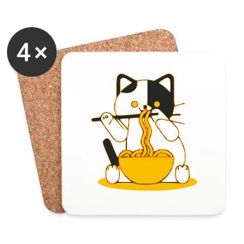 Dozy le chat qui mange des nouilles - Dessous de verre (lot de 4) - blanc - Devant