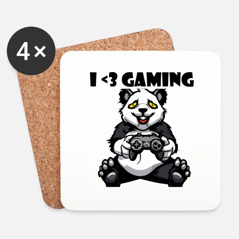I Love Gaming, Panda - Untersetzer (4er-Set) - Weiß