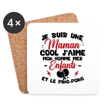 Une maman cool j'aime mon homme et le ping pong - Dessous de verre (lot de 4) - blanc - Devant