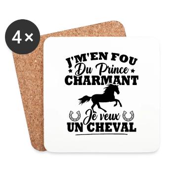 J'm'en fou du prince charmant je veux un cheval - Dessous de verre (lot de 4) - blanc - Devant