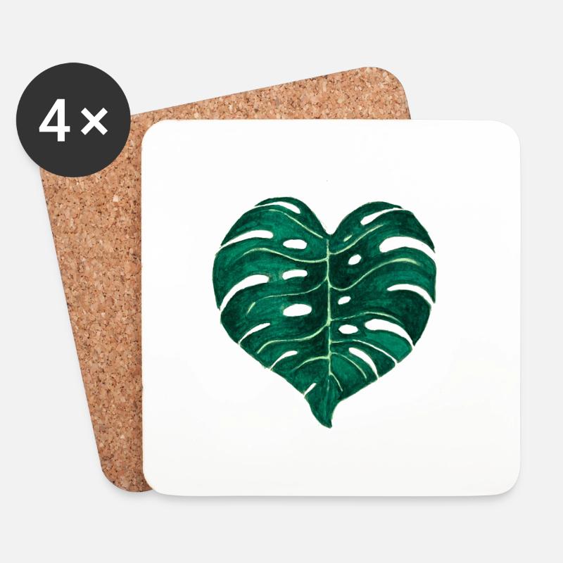 Monstera Deliciosa Blatt - Untersetzer (4er-Set) - Weiß